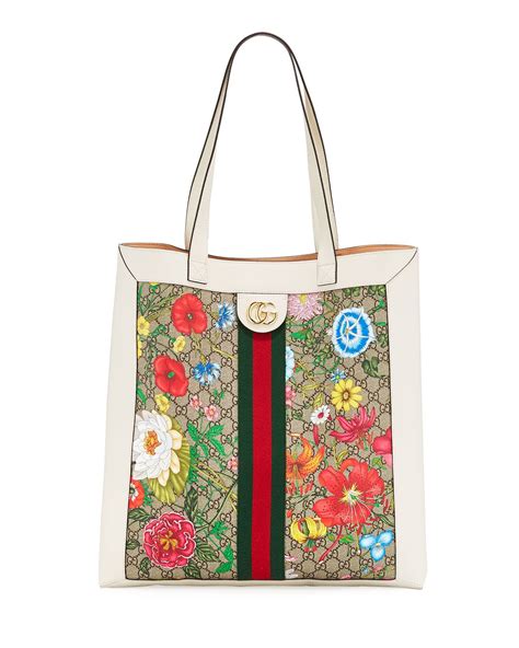 gucci tote with flowers|Gucci floral tote large.